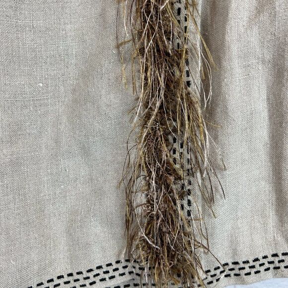 ANN TAYLOR boho gray beige wrap fringe linen unlined embroidered skirt size 8 - Picture 2 of 6
